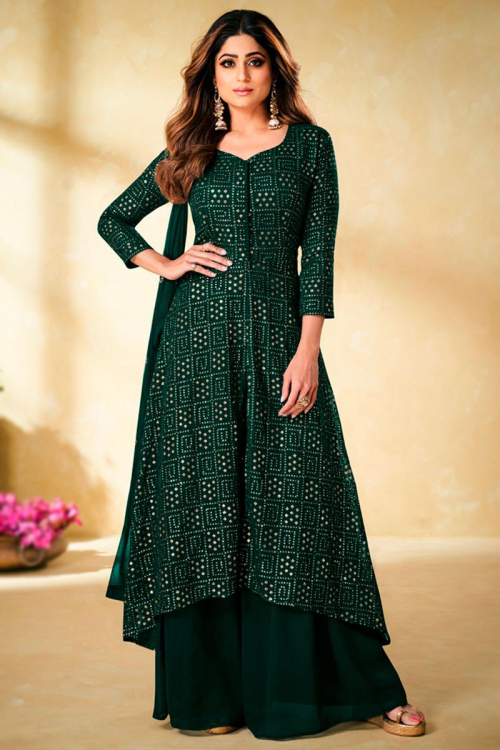 Bottle Green Georgette Sequins Embroidery Anarkali Salwar Suit for Party Wear