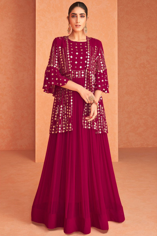 Sequins Embroidered Georgette Rani Pink Anarkali Suit