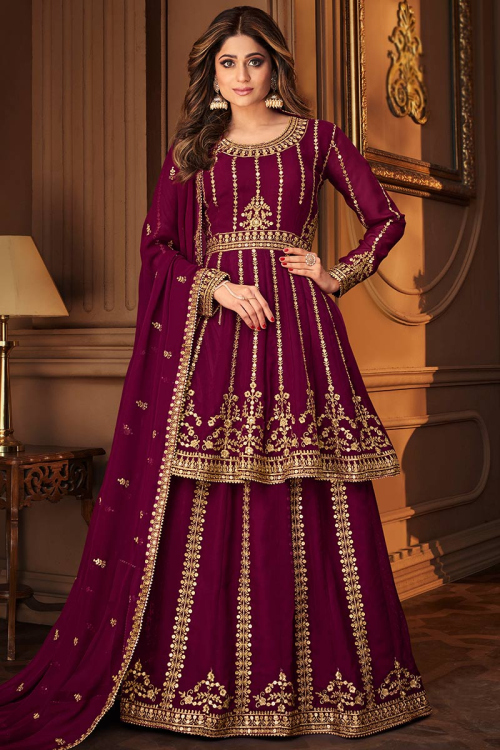 Sequins Embroidered Georgette Purple Lehenga for Wedding & Party