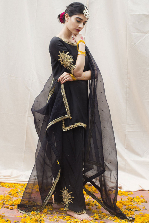Black Silk Sequins Embroidered Patiala Salwar Suit for Party Wear