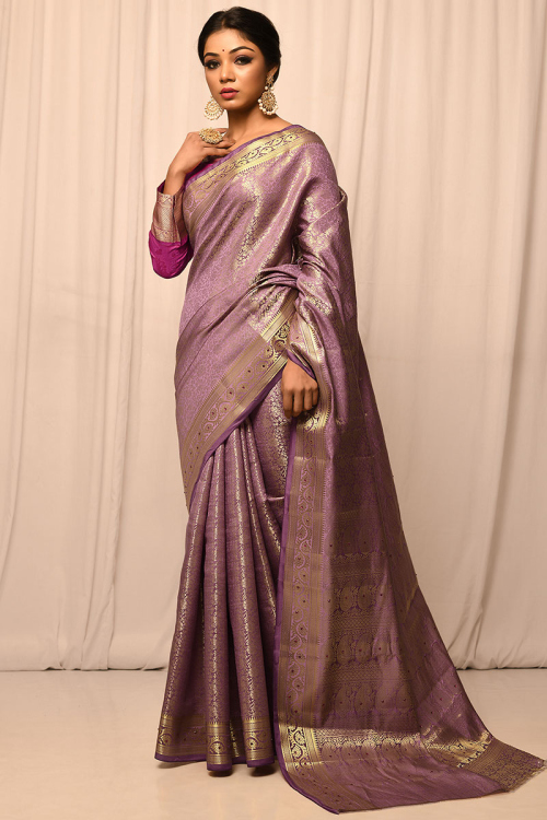 Silk Plum Purple Woven Zari Saree