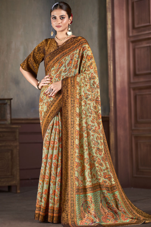 Silk Mint Green Printed Light Weight Saree