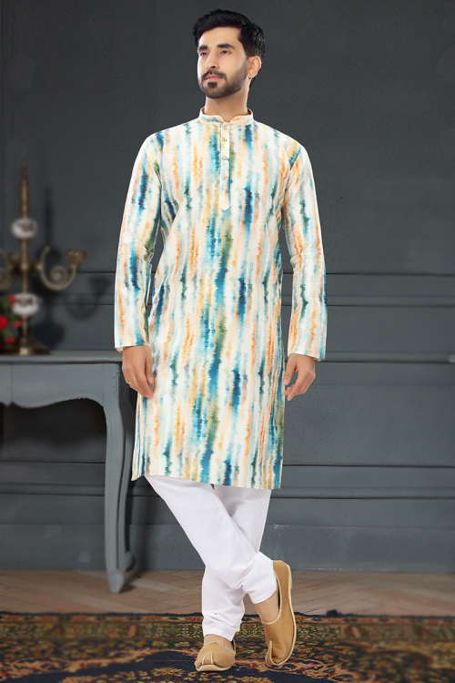 Silk Multi Color Men Kurta Pajama