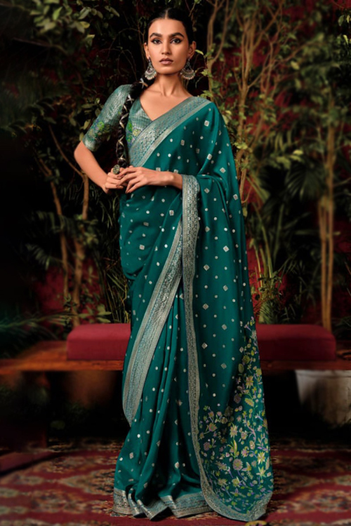 Silk Teal Green Woven Zari Light Weight Saree