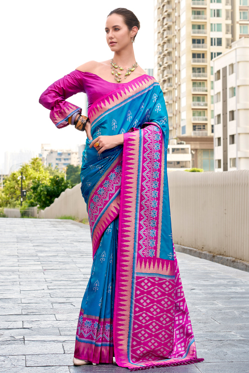 Sky Blue Soft Silk Saree With Weaved Work For Weddings