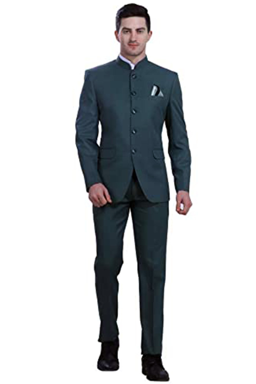 Teal Blue Polyester Plain Jodhpuri Style Men's Coat Pant