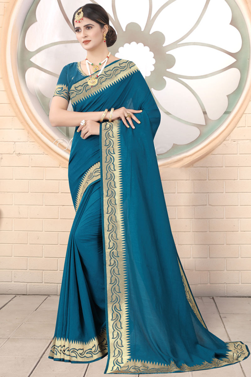 Teal Blue Silk Indian Wear Saree