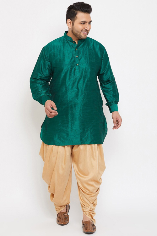 Teal Green Dupion Silk Plain Men's Kurta Dhoti