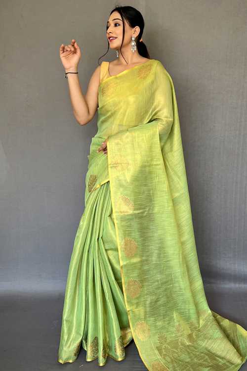 Tissue Silk Pistachio Green with Woven Zari 