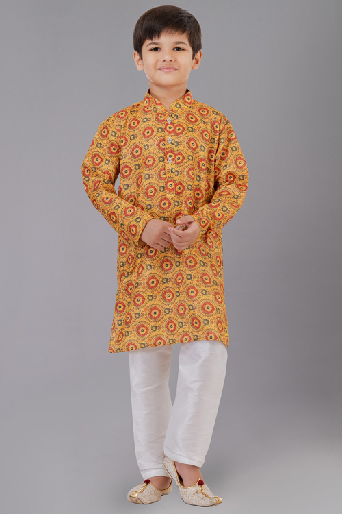 Trombone Yellow Cotton Kurta Pajama for Boys