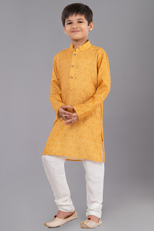 Turmeric Yellow Cotton Straight Cut Kid's Kurta Pajama