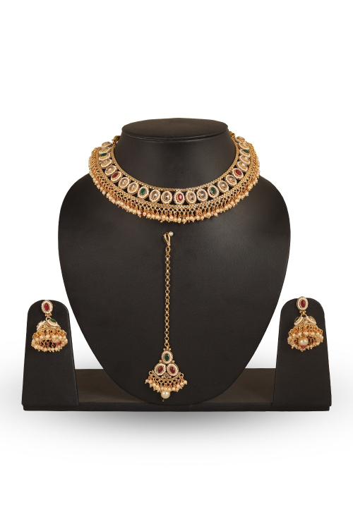 Multicolor Stone Choker with Pearl Jhumkas Set