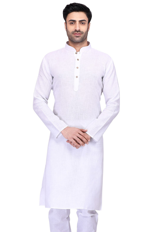 White Cotton Straight Cut Men Kurta