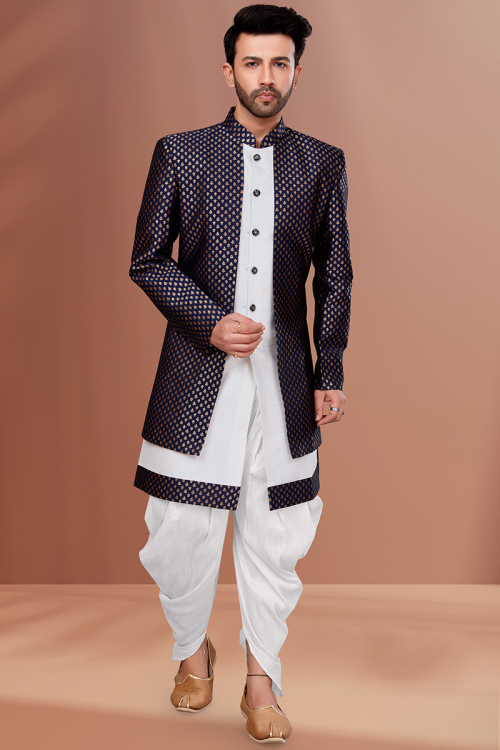 White Jacket Style Dupion Silk Men Sherwani for Wedding 