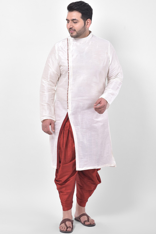 White Dupion Silk Indo Western Dhoti Kurta