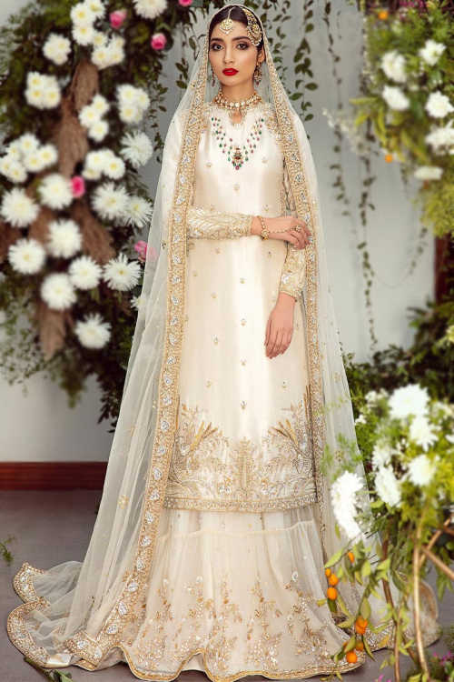 White Net Embroidered Pakistani Wedding Lehenga Choli
