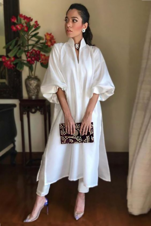 White Silk Straight Cut Pakistani Trouser Salwar Suit for Wedding & Party