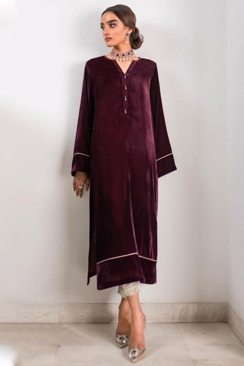 Wine Maroon Velvet Pakistani Trouser Salwar Suit for Wedding Party