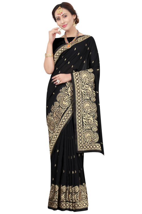 Woven Zari Silk Black Saree