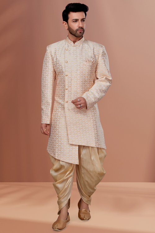 Ivory Jacquard Traditional Men Sherwani