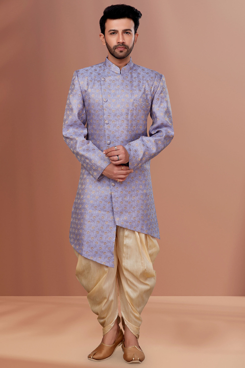 Woven Zari Light Purple Men's Sherwani
