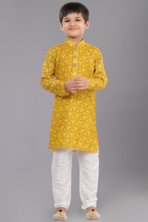 Yellow Cotton Boys' Kurta Pajama Churidar