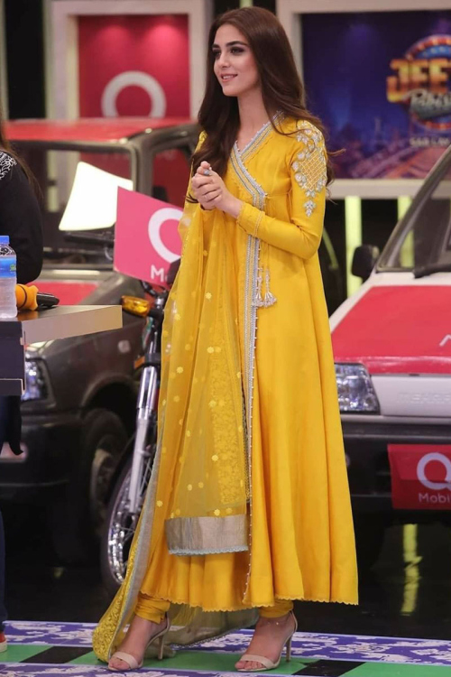 Yellow Georgette Wedding Anarkali Suit With Zardosi Work