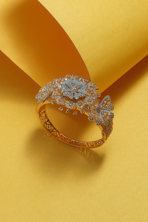 Zirconia Floral Gold Bracelet With Butterfly Design