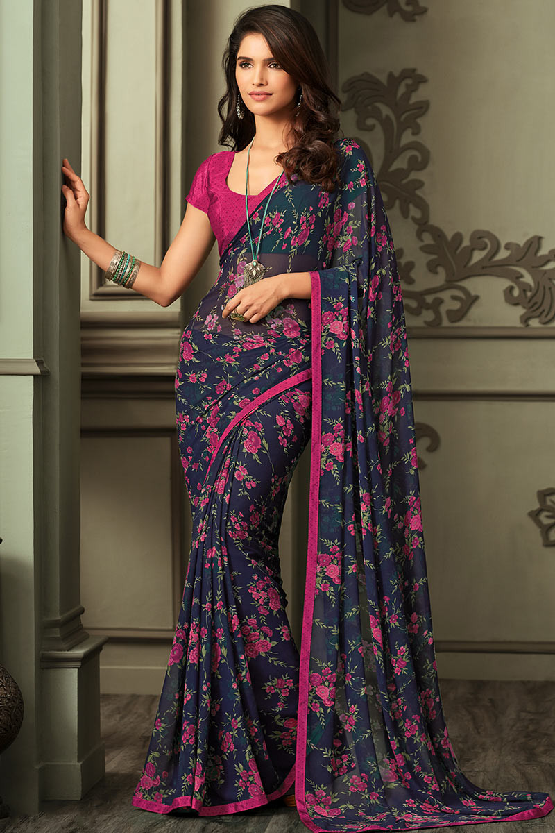 Floral print saree in georgette ready to dispatch in Uk 533