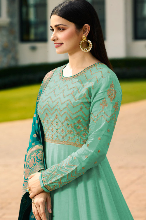 Buy Glorious Aqua Green Silk Anarkali Suit Online - LSTV02707 | Andaaz ...