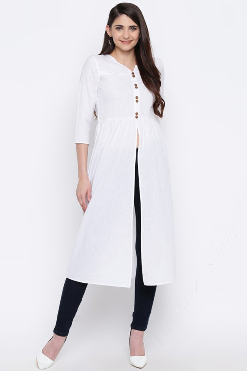Buy Cotton Slub Kurti Set In White Colour Online - LKV0069 | Andaaz Fashion