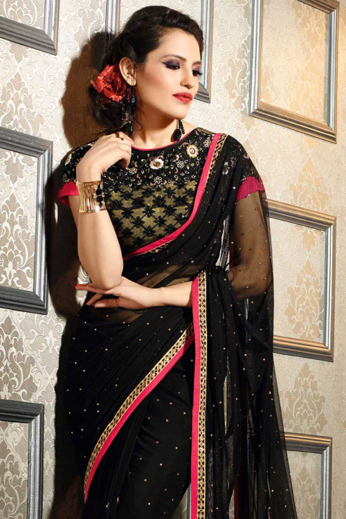 Rupali saree boutique, Black georgette sari for diwali, Boat neck blouse UK