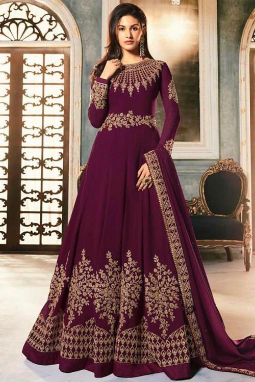 Buy Embroidered Georgette Plum Purple Anarkali Suit Online - LSTV04179 ...