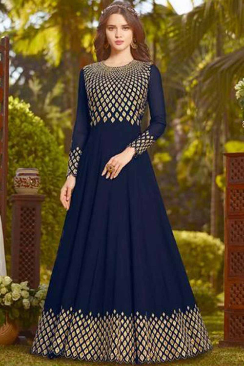 Buy Navy Blue Anarkali Suit With Resham Embroidered Online - LSTV02271 ...