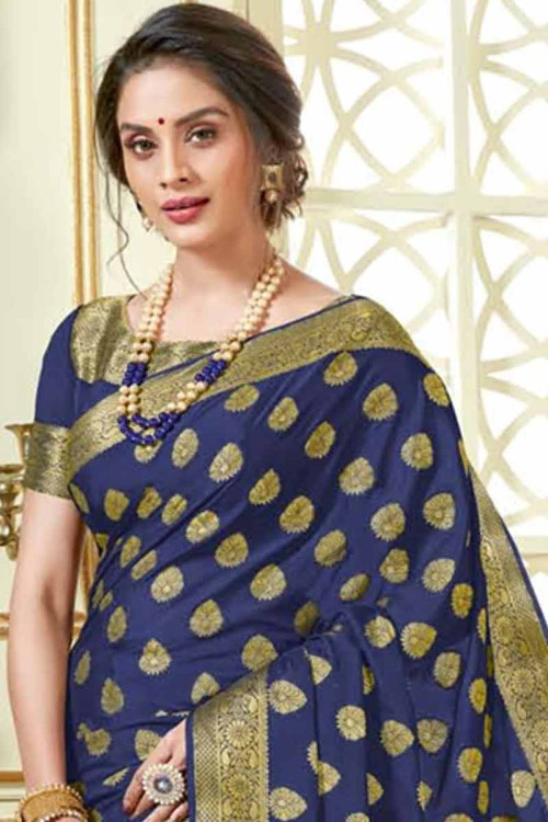 Buy Navy Blue Chiffon Silk Saree With Silk Blouse Online - SARV01598 ...