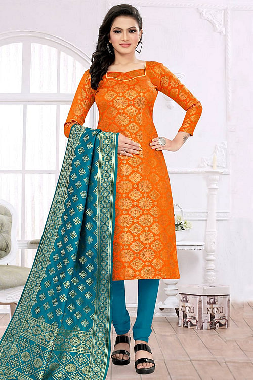 Shopping Online Churidar Suit In Orange Embroidered Fabric LSTV110578
