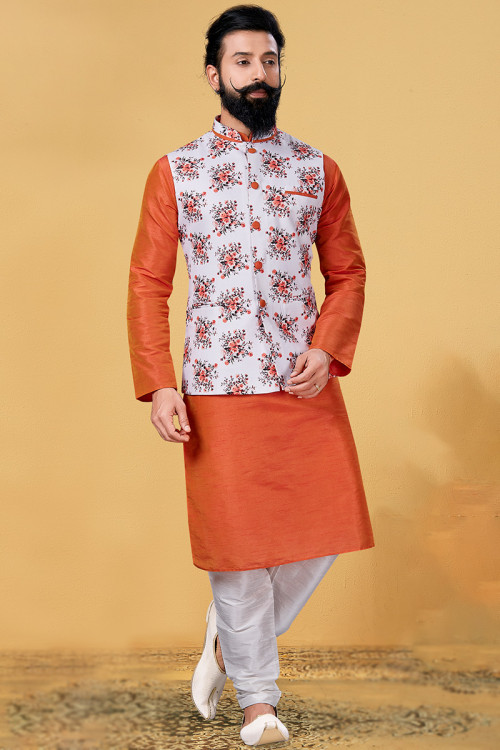 Orange kurta discount pajama with jacket