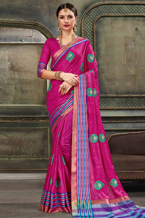 Saree discount online, Magenta pink jacquard exclusive sarees, v neck