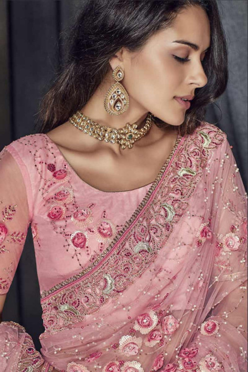 Buy online saree, Pink silk sari for diwali, boat neck