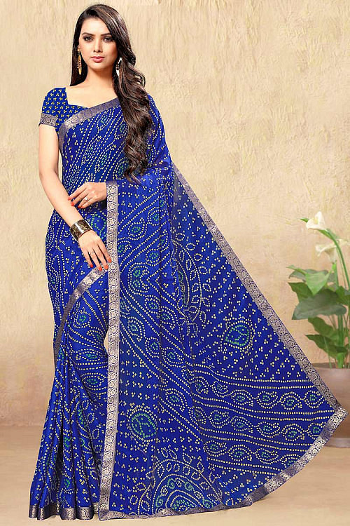 Buy Bandhej Blue Casual Wear Sarees Online for Women in UK
