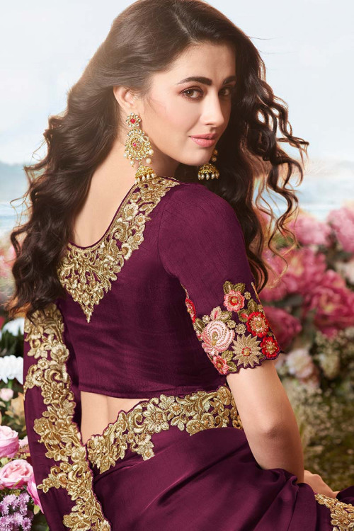 Buy Silk Indian Wedding Saree In Wine Colour Online - SARV03084 ...