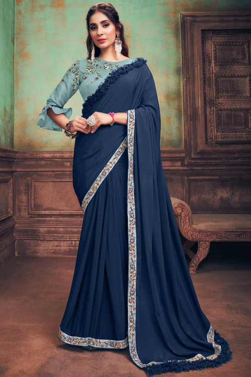 Buy Silk Party Wear Saree In Royal Blue Color Online - SARV06092 ...