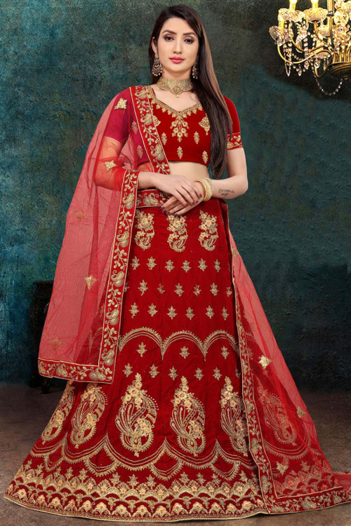 Online Tomato Red Lehenga with Stone Work work LLCV08477