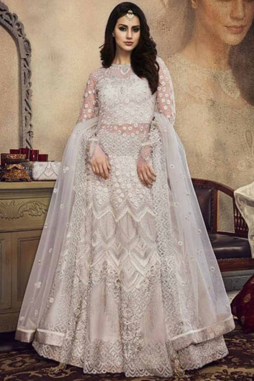 anarkali suit in white colour