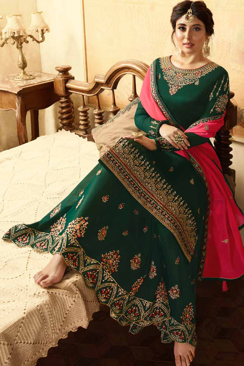 Buy Resham Embroidered Green Georgette Sharara Suit Online - LSTV02289 ...