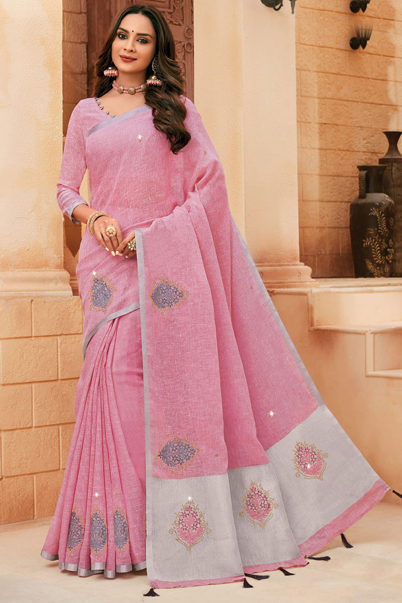 Online Fashion Shopping Bubble Gum Pink Cotton Sareesarv113492 