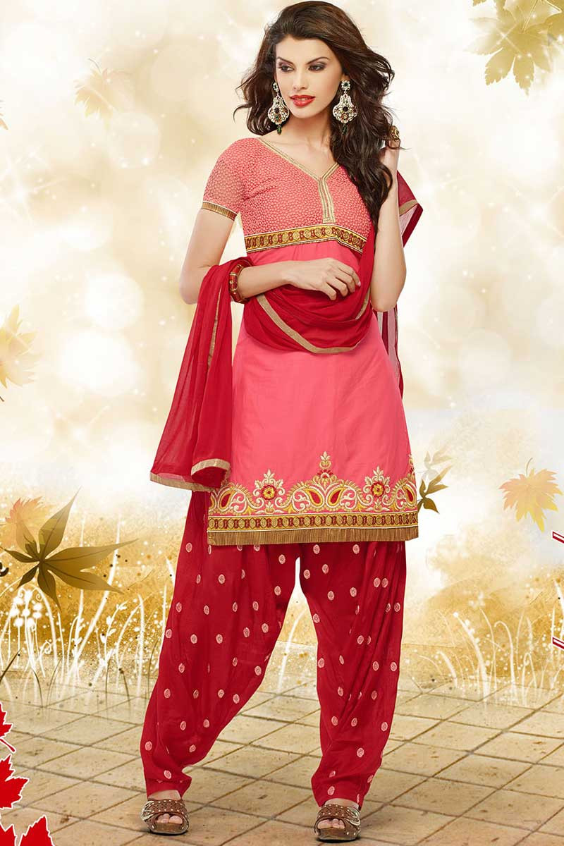 Above Knee Length Pink Cotton Patiala Suit Online - DM12537