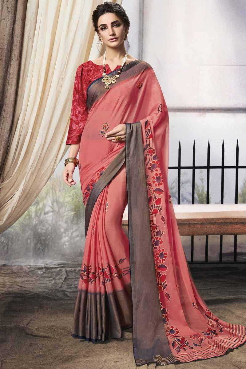 Buy Light Pink Chiffon Saree With Georgette Blouse Online - SARV02162 ...