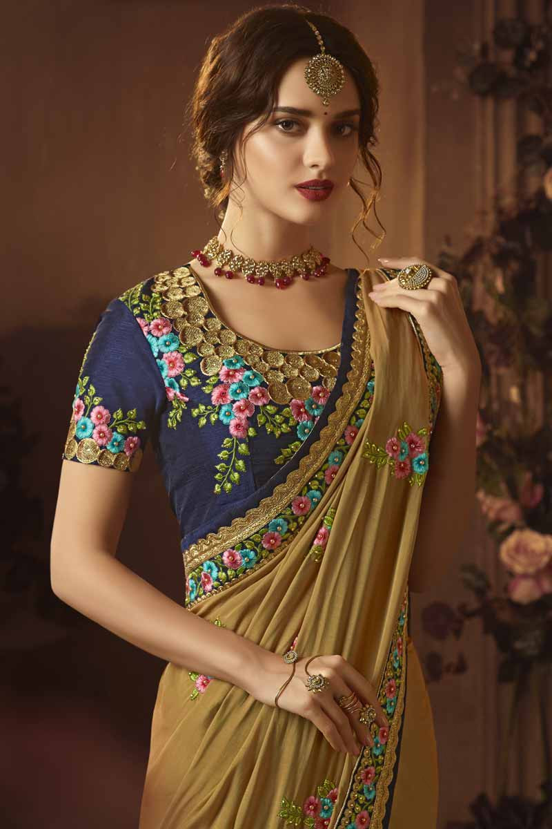Buy Rupali Saree Boutique Yellow Cotton Diwali Sari U Neck Online ...