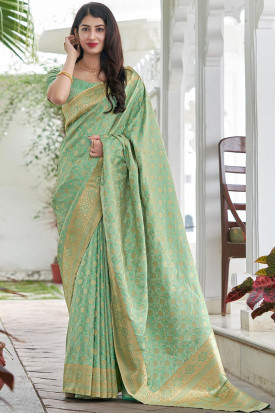 Most Popular Two Tone Vichitra Silk Embroidered Beautiful Saree